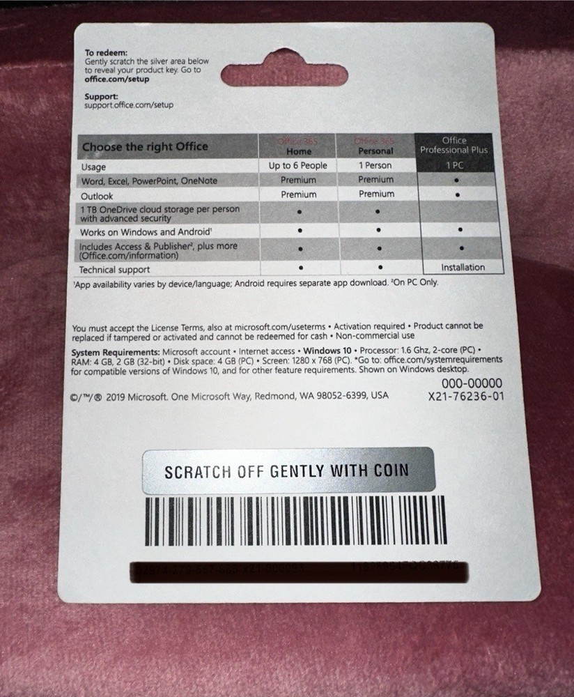Microsoft Office Professional Plus 2019 1PC Card