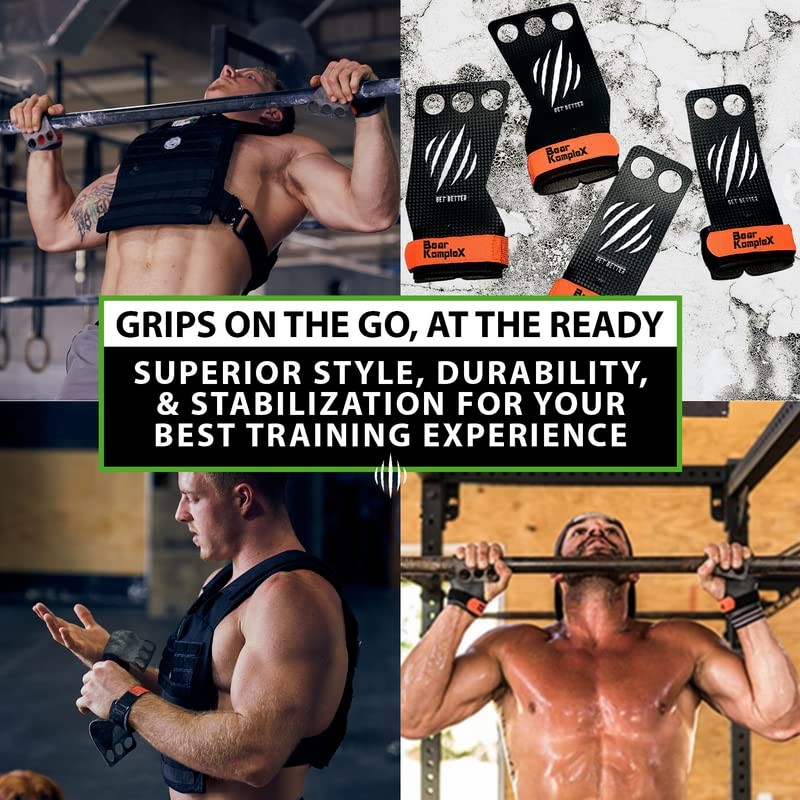 Bear KompleX - Cross Training Grips, Pull Up Hand Large, Grey & Orange