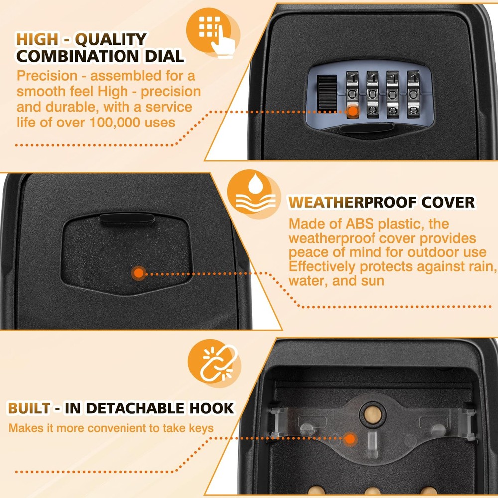 Key Lock Box, Lock Box for Keys with Code, Wall Mount Key Lockbox with Remova...