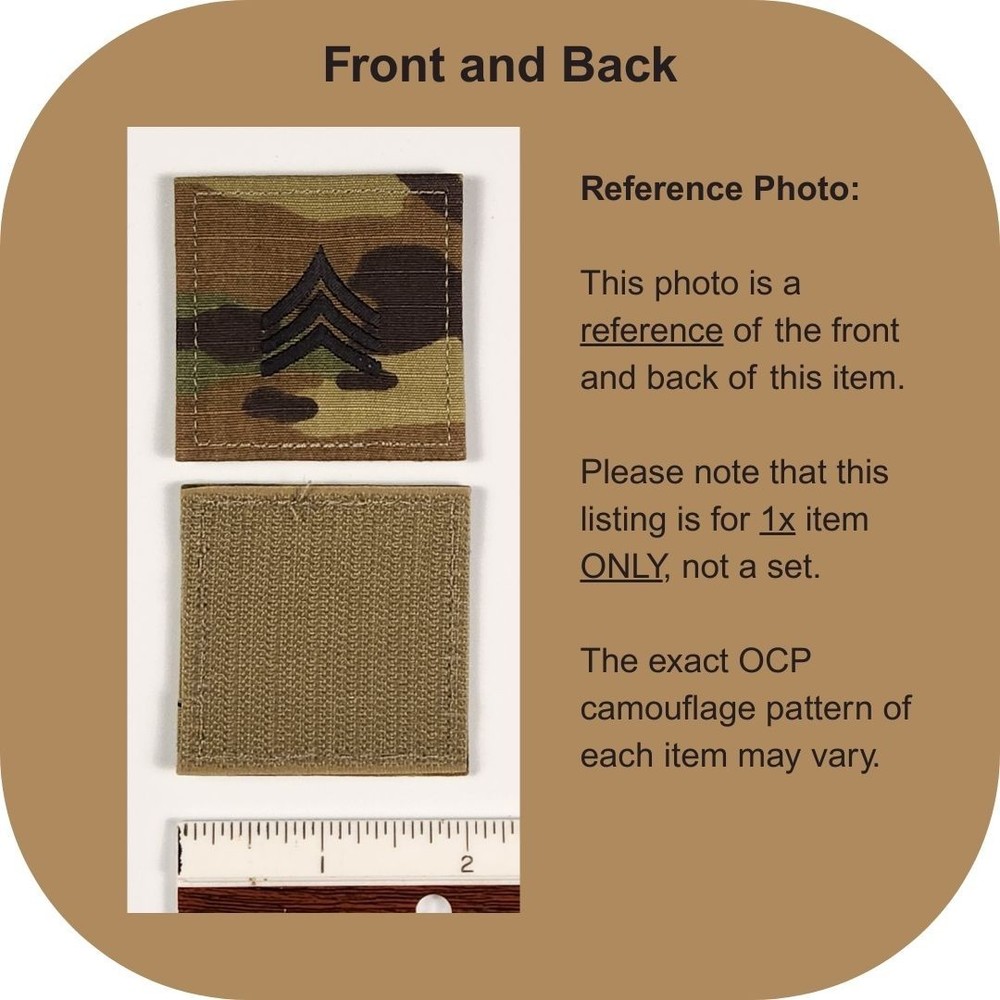 Sergeant (SGT) OCP Rank Patch U.S. Army Combat Uniform (ACU) Hook and Loop