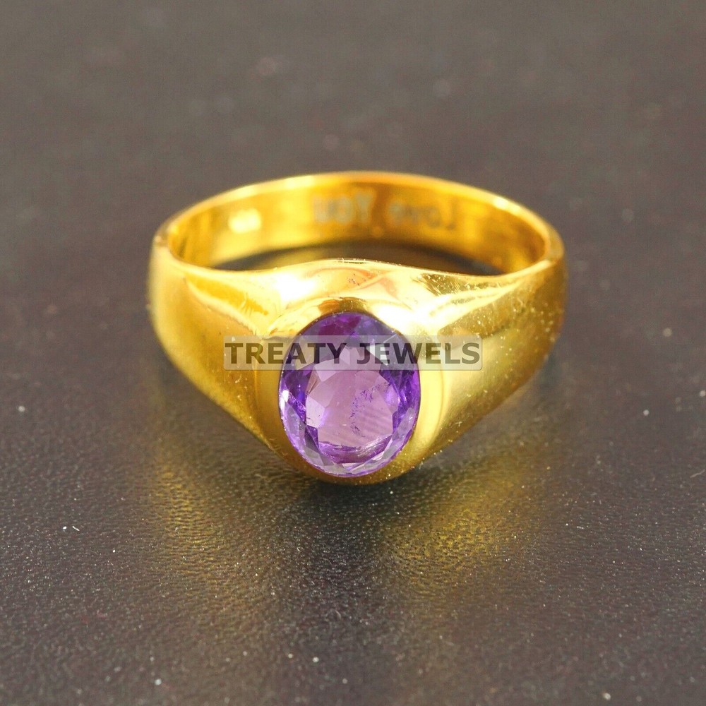 Amethyst Oval Cut With 14K Solid Gold Ring For Men's #A691