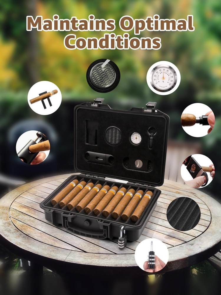 INFINITKIN Cigar Humidor Case | Lockable, Waterproof, Medium, Black