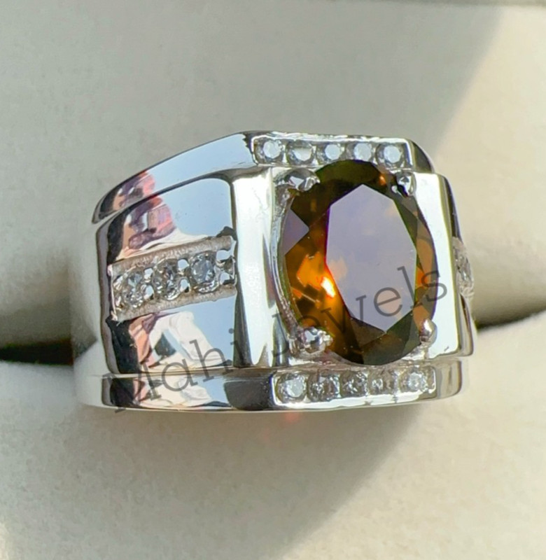 Beautiful Citrine Gemstone 925 Sterling Silver Handmade Men's Ring All Size