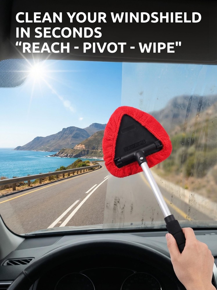 TAKAVU Windshield Window Cleaner Tool, Extendable Large, Black & Red