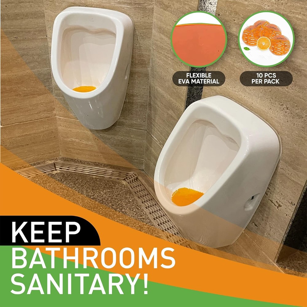 Urinal Screens Deodorizer 10 Pack Long-Lasting Orange Scent, Splash Control Urin