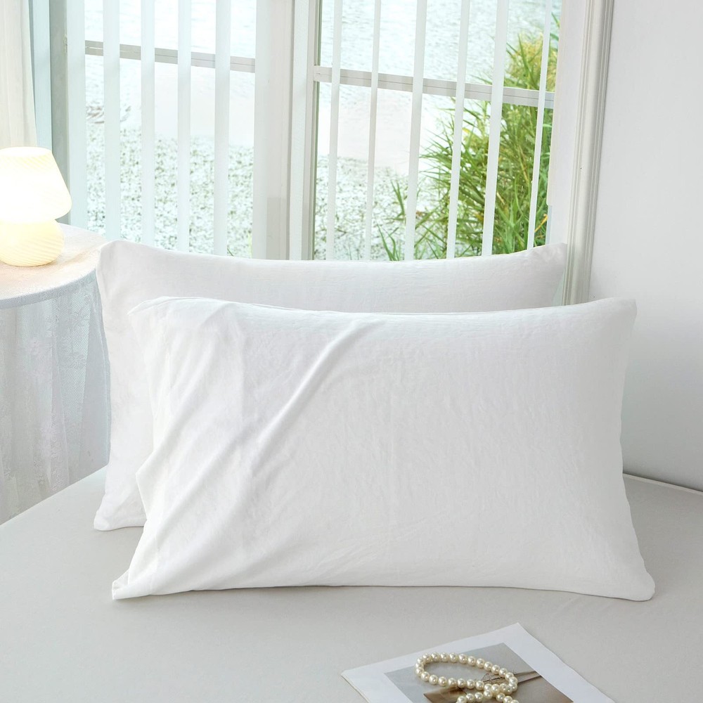 Queen Pillowcases White - 100% Washed Microfiber Super Soft and Cozy Pillow C...