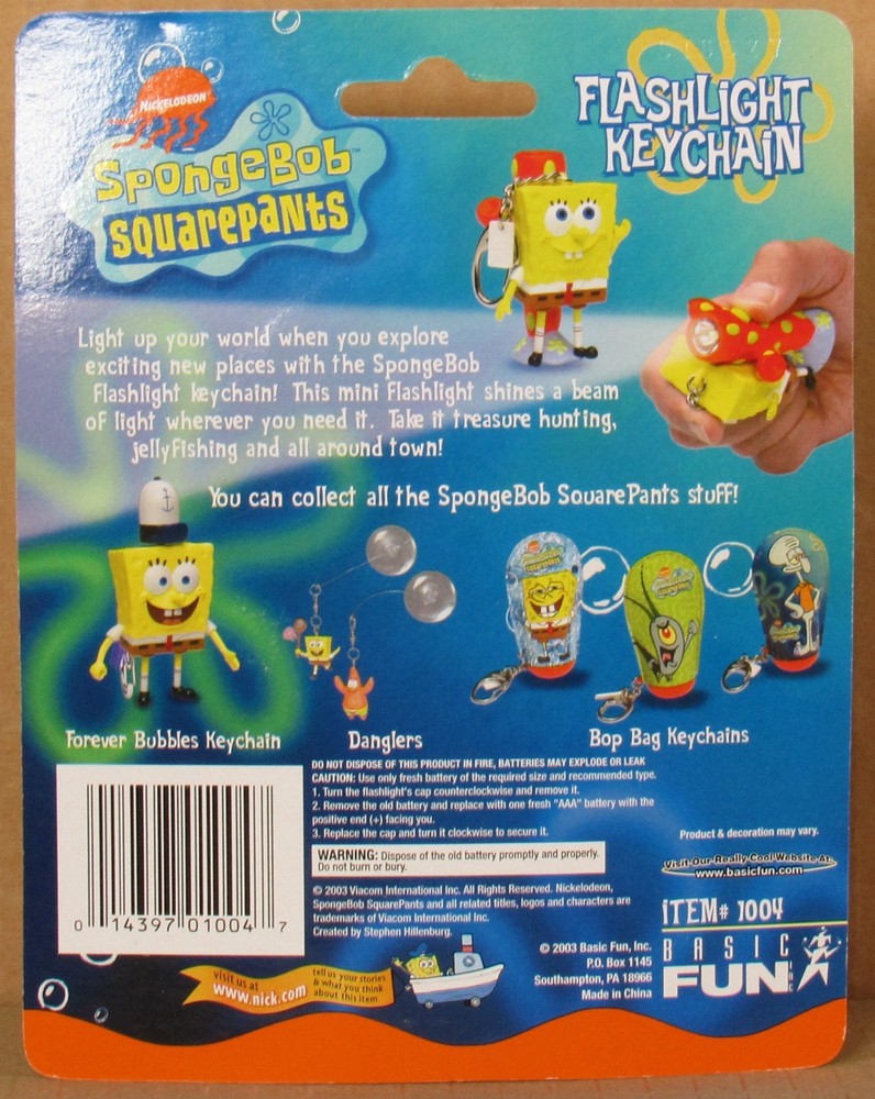 Nickelodeon SpongeBob SquarePants Flashlight Keychain by Basic Fun NIP 2003