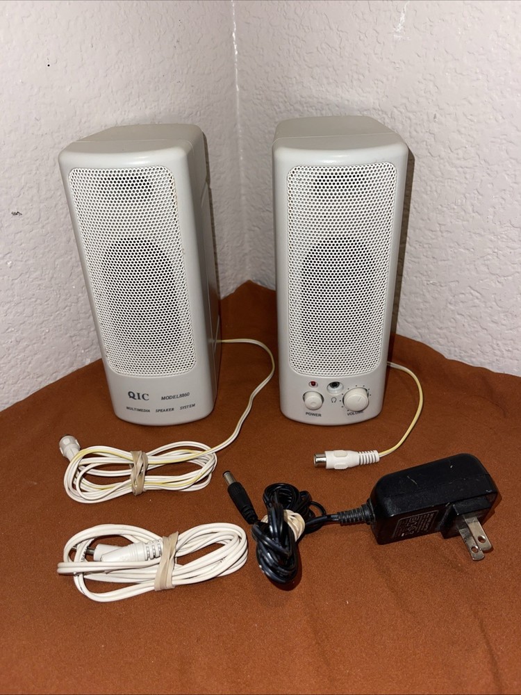 Vintage QIC Desktop Multimedia Speaker System Gray Model 8860