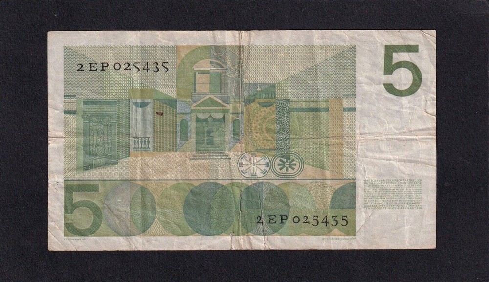 Netherlands 5 Gulden P-90a 1966 F
