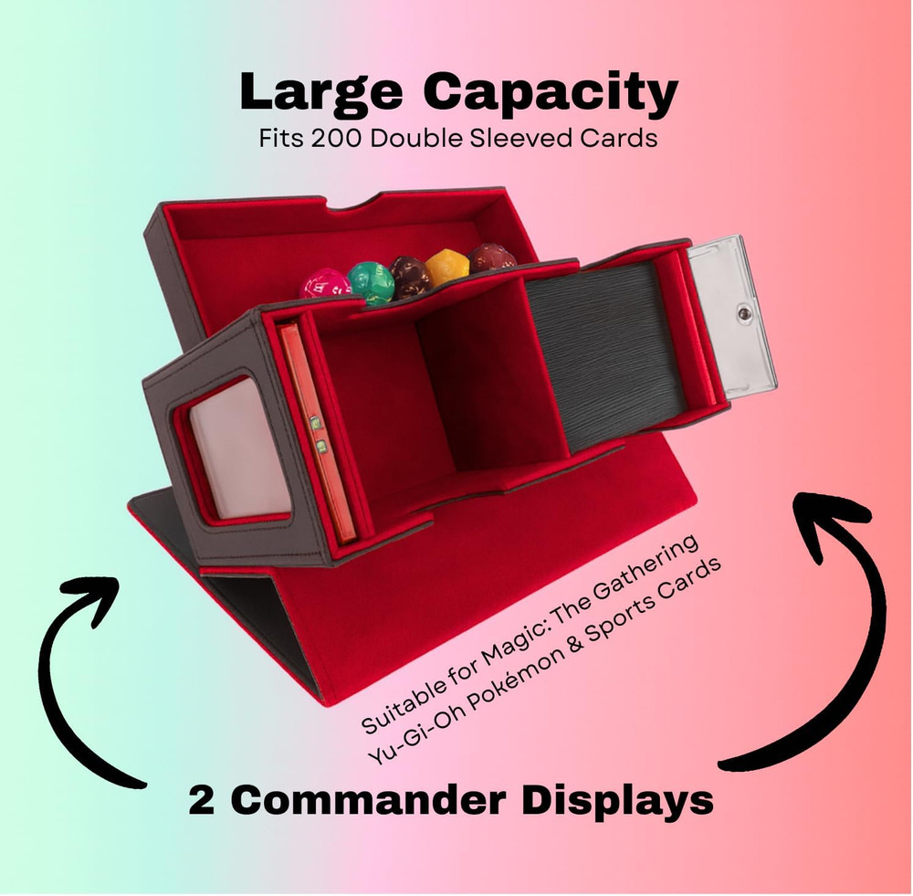 Card Deck Box, MTG Commander Card Deck Box, 2 Commander Display, Fits 200 Double
