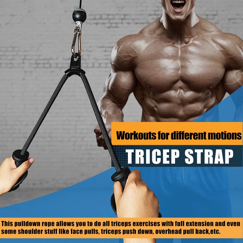 Ergonomic Tricep Rope Pull Down Attachment Upgraded Long Triceps Rope Cable A...