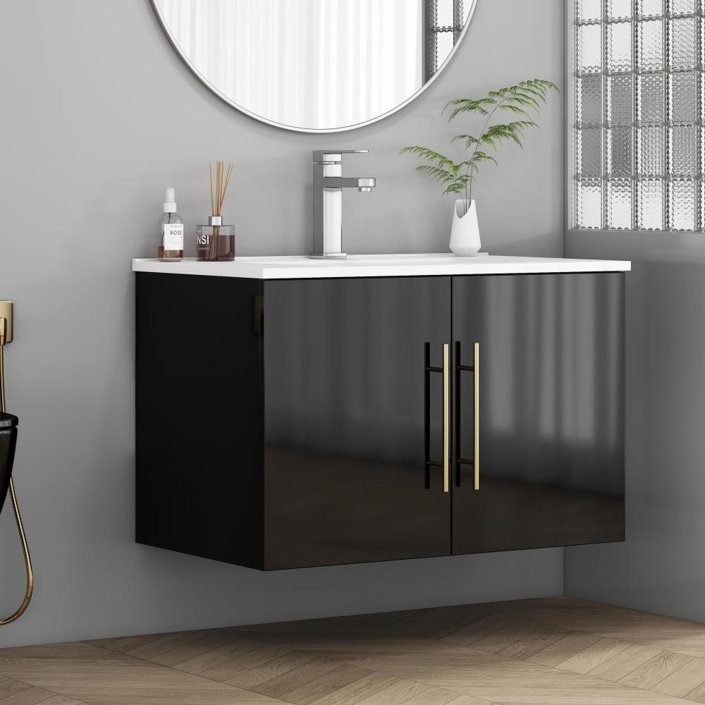Bathroom Vanity with Ceramic Basin Sink Double Doors Features Soft-Close Hinges