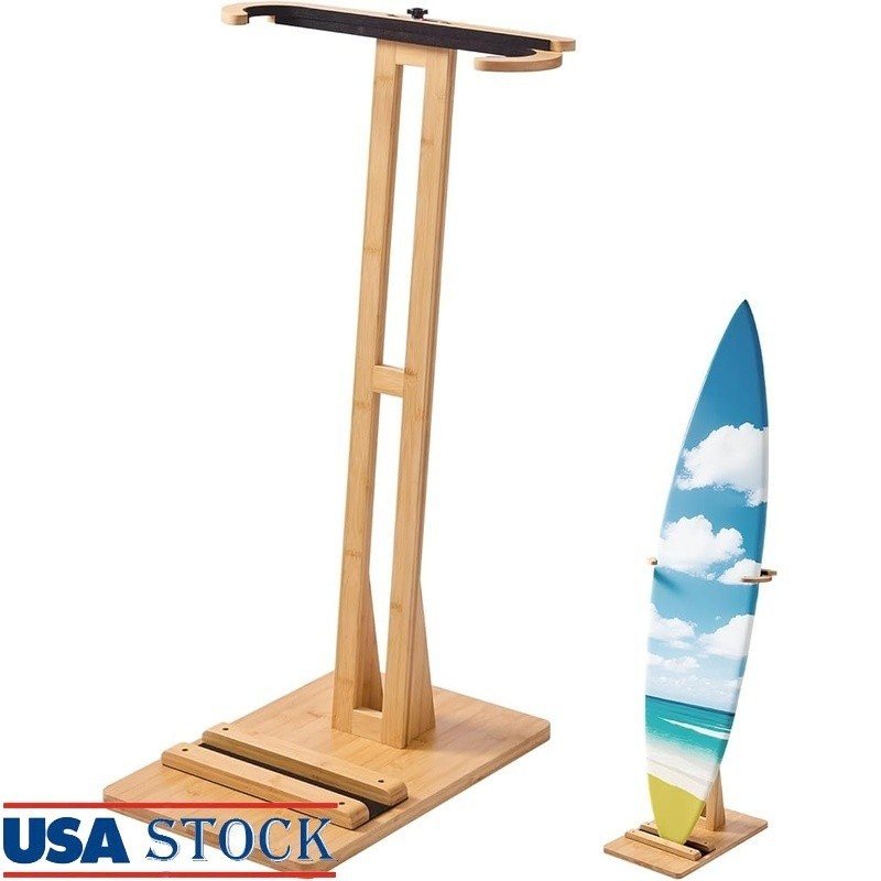 Adjustable Bamboo Surfboard Rack Freestanding Storage Display Stand Anti-Scratch