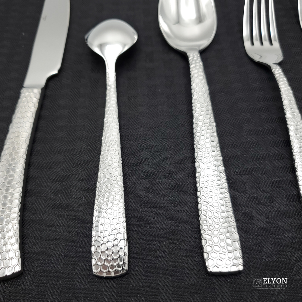 Elyon Crown Hammered Reflective Silver 20-Piece Flatware Set Stainless Steel
