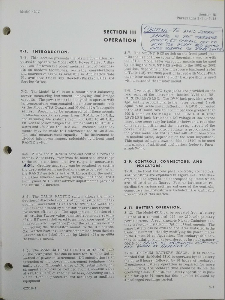 HP 431C Power Meter Operating and Service Manual 1966