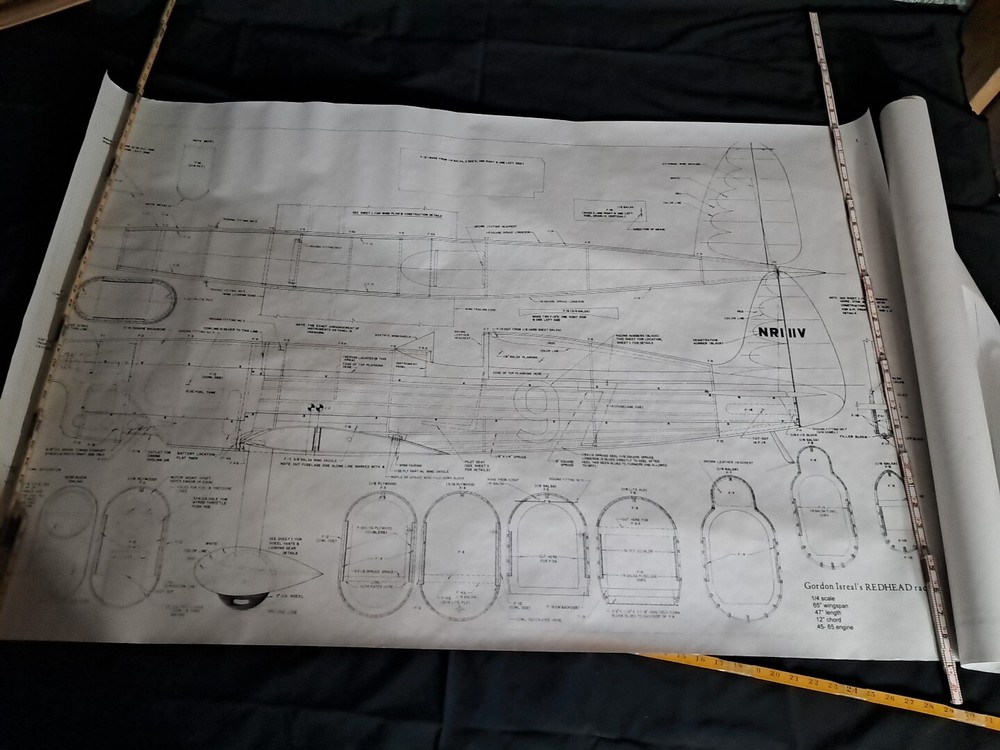 Model Airplane Large Printed Plan RC Scale Plane Drawing Redhead Racer P10