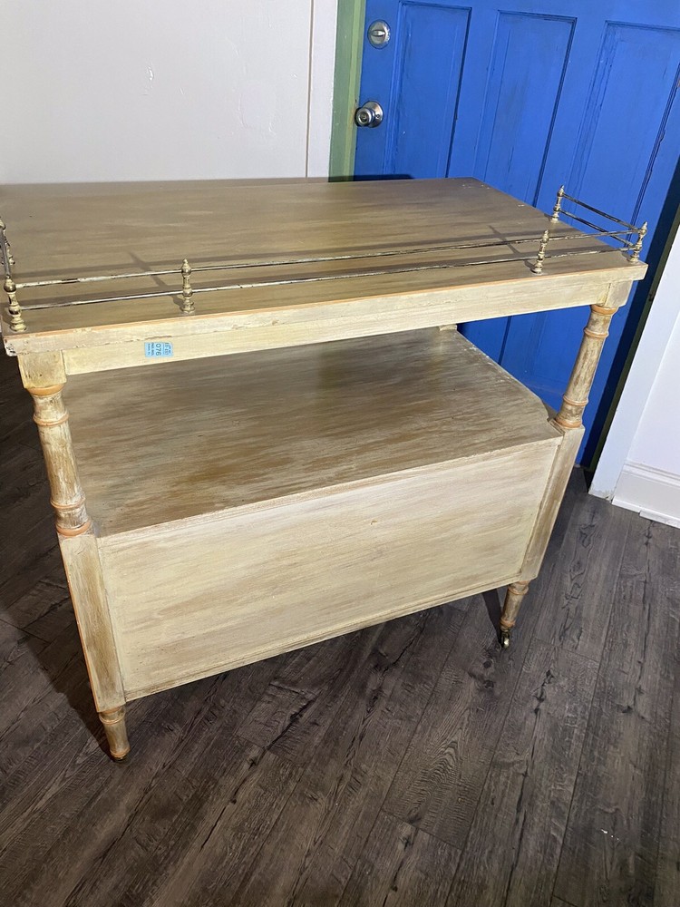 Signed Kittinger Mahogany Drawer Rolling Buffet Server Cart with Brass Gallery