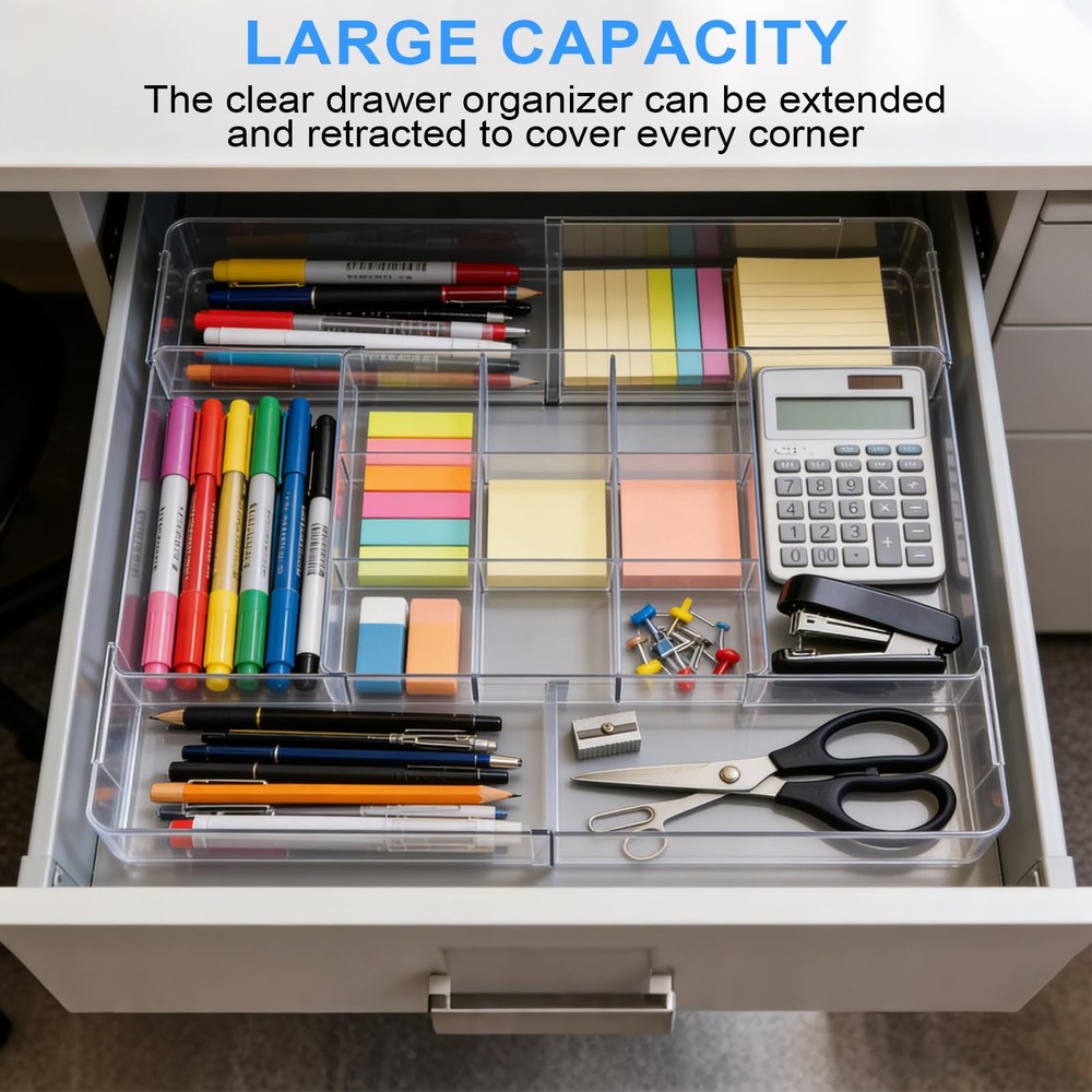 Expandable Desk Drawer Organizer, Expandable Storage Tray with Adjustable Com...