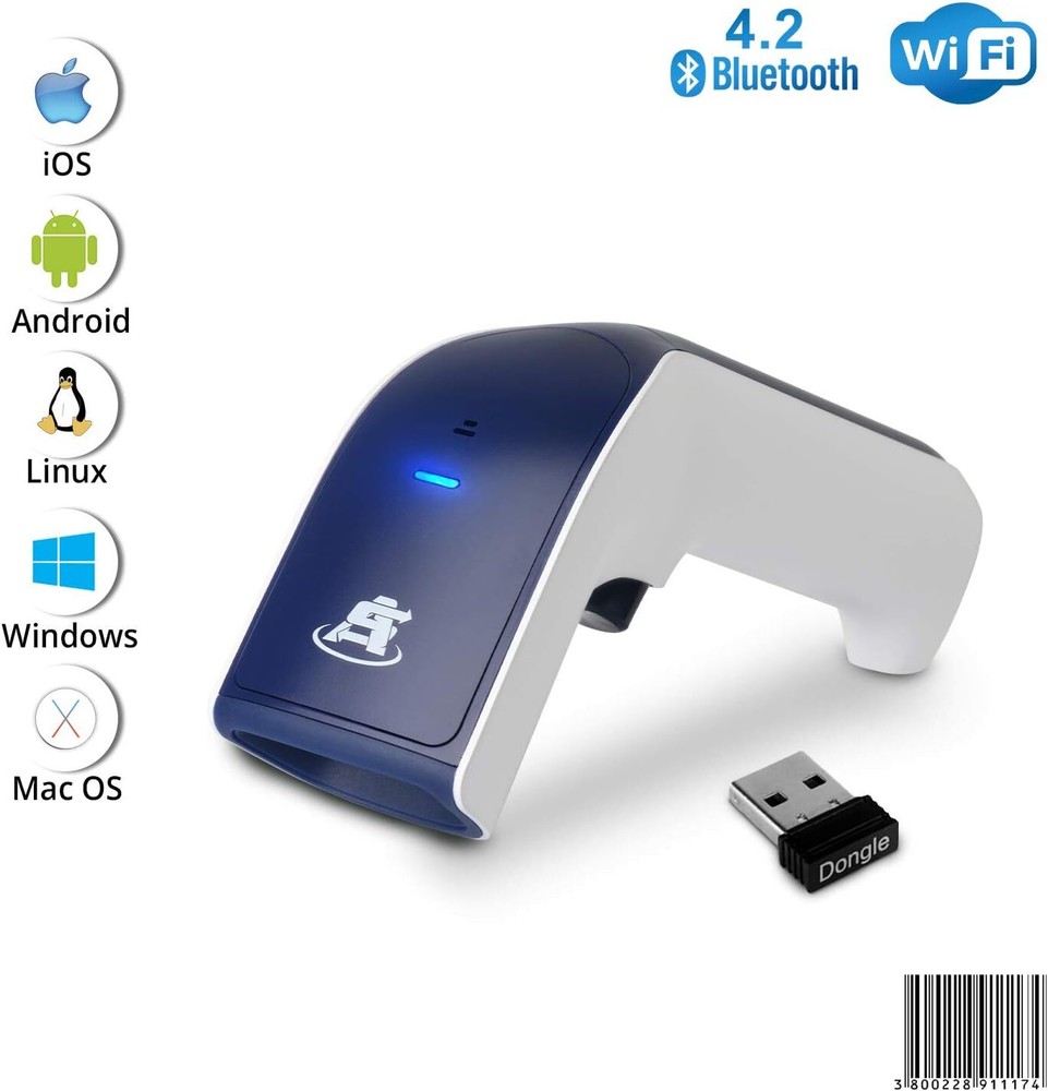 Wireless, Rechargeable Bluetooth 3-in-1 Handheld Barcode Scanner USB Barcode/QR
