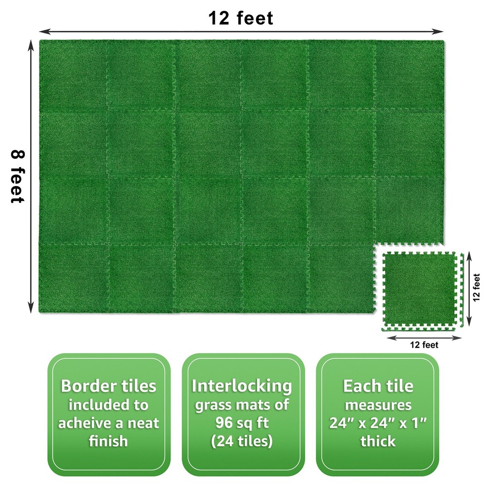 Sorbus Grass Mat - 96 Sq Ft Interlocking Artificial Turf Deck Carpet Flooring