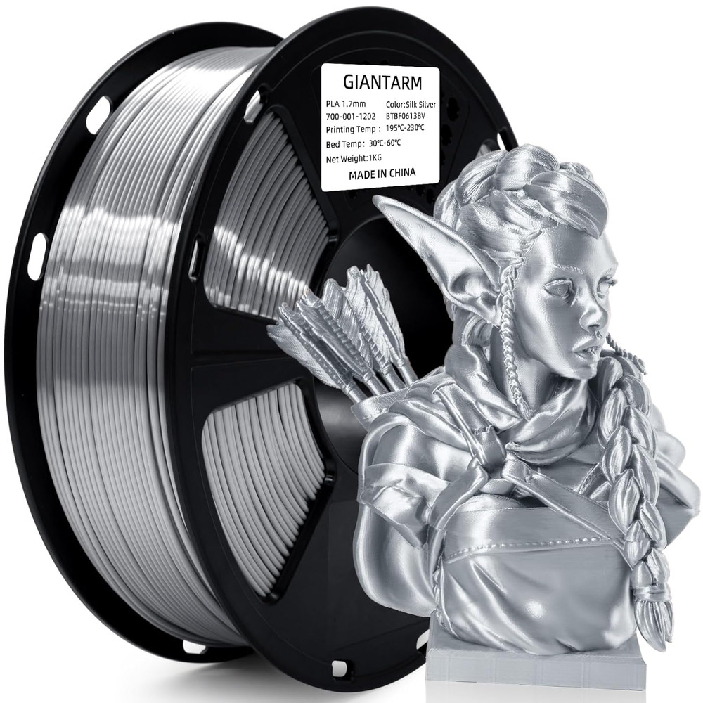 Silk Metallic Silver PLA 3D Printer Filament 1Kg Spool, 1.75Mm Dimensional Accur
