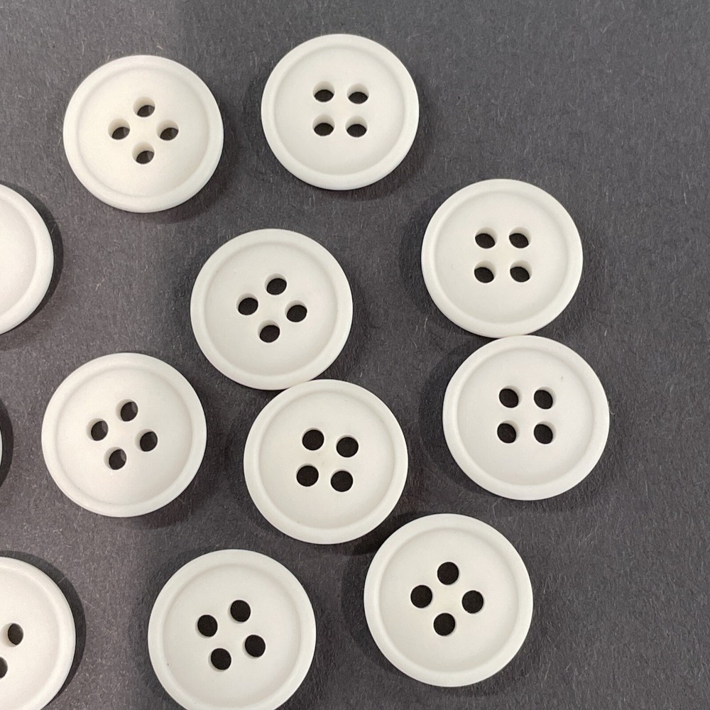 12 Buttons White Plastic 4-Hole Sew Through Sewing 9/16”