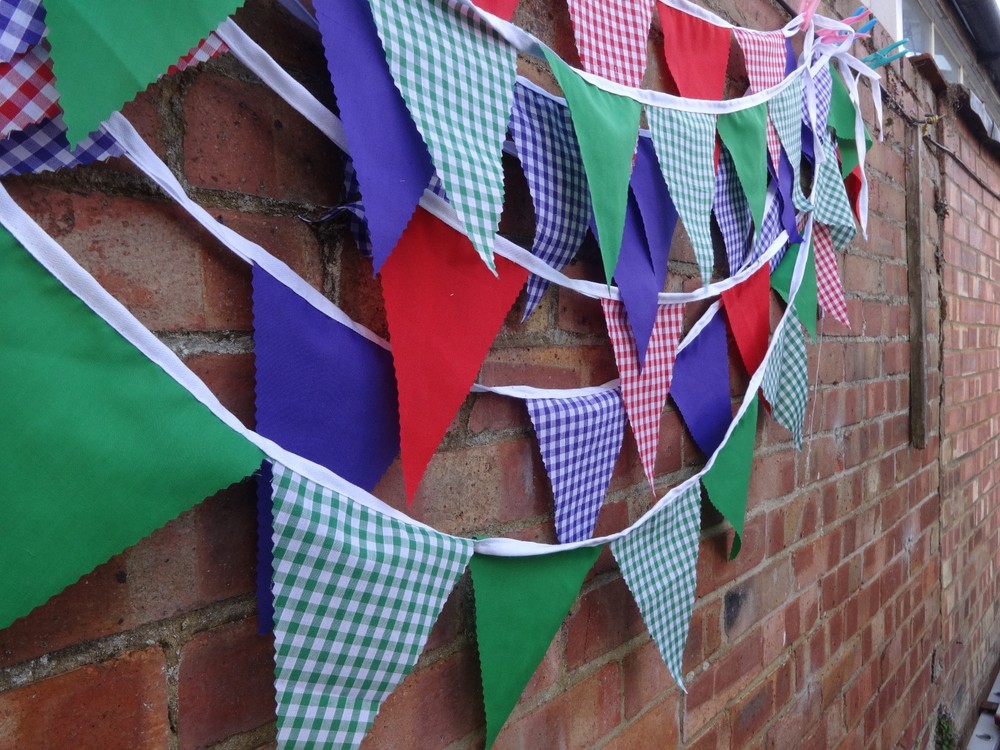 gingham & plain bunting 2 different styles fabric bunting celebration per meter