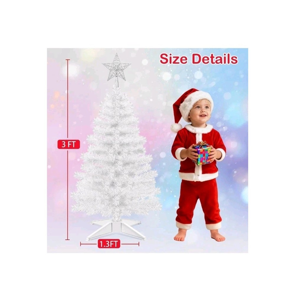 3 Ft White Artificial Christmas Tree for Tabletop Foldable Tree with 4-Leg s15
