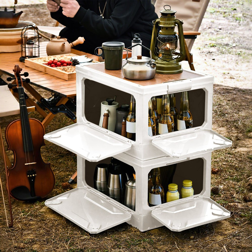 Stackable Storage Bin Outdoor Camping Bin Organizer White/Green Shelf Rack Box