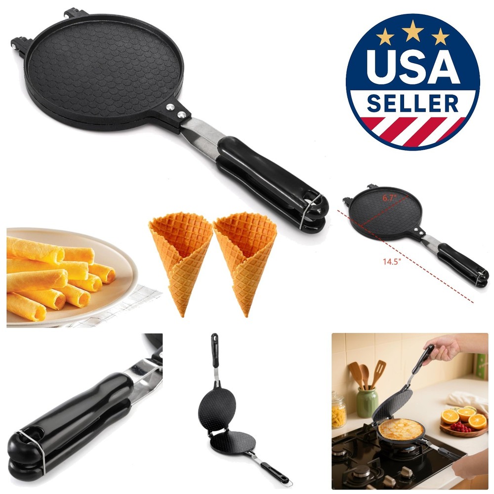 Versatile Waffle Cone and Egg Roll Maker - 6.7” Nonstick Pan for Deliciousness