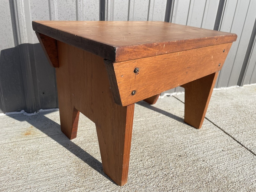 Vintage Wood Foot Stool Plant Stand Solid NLHB+