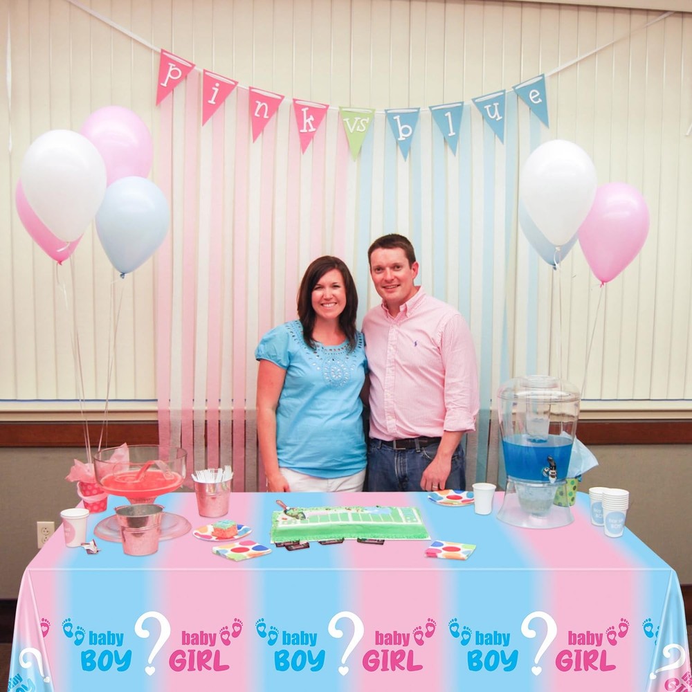 8Pcs Gender Reveal Tablecloth - Gender Reveal Table Decorations Rectangular P...