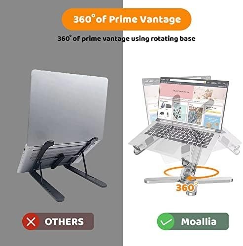 Laptop Stand with 360 Rotating Base, Computer Notebook Laptop Riser Silver