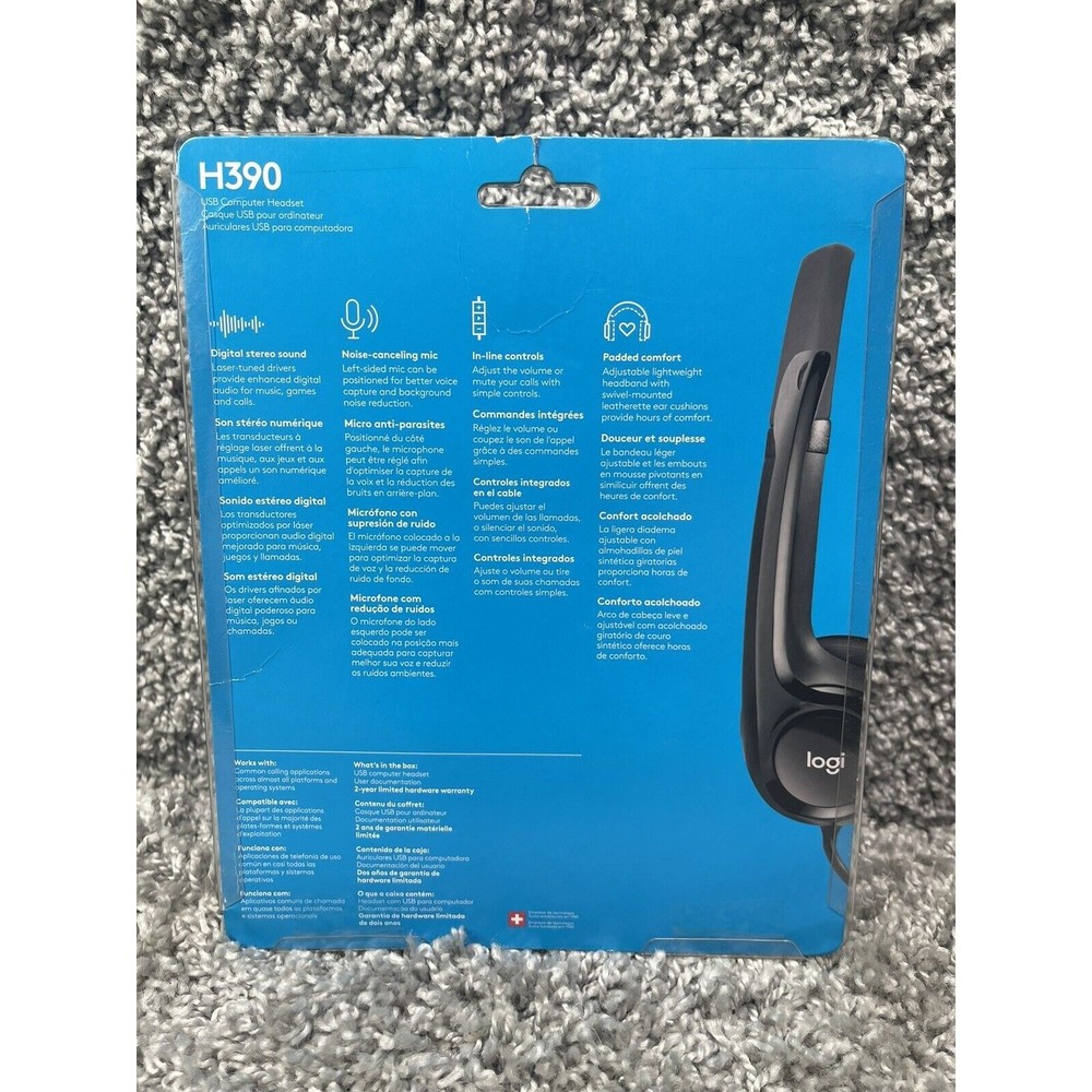 Logitech H390 Black Over the Ear Computer Headset USB New Open Box