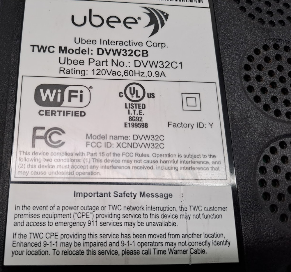 UBEE INTERACTIVE CORP DVW32CB