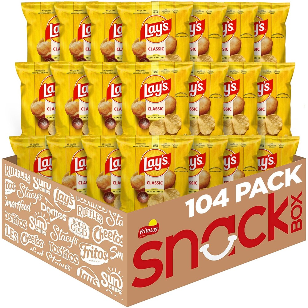 Classic Lays Potato Chips, 1 Ounce Pack - Bulk 104 Count Snacks