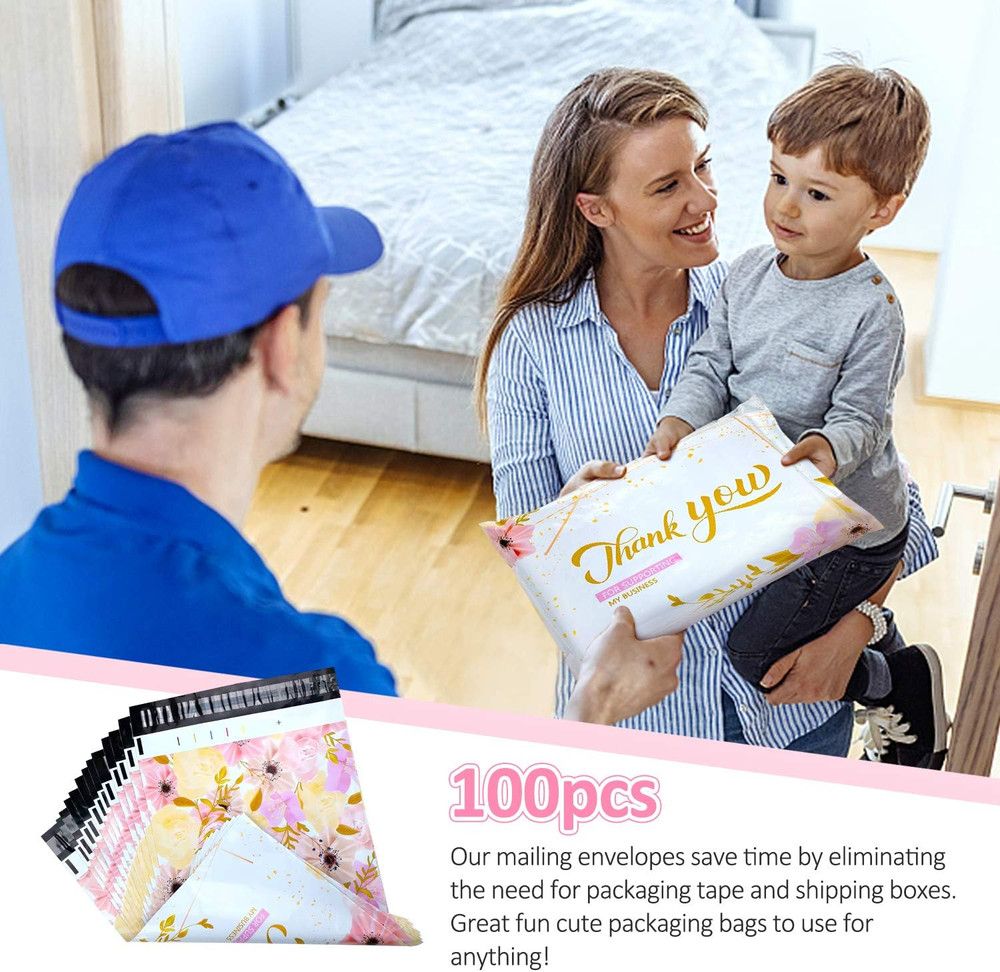 100 Pack Poly Mailers 10X13, Cute Packaging Envelope Mailers Polymailers Packagi