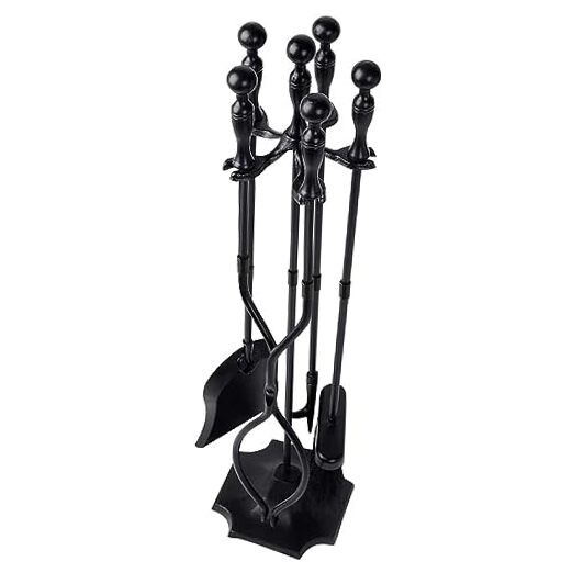 5 Pcs Fireplace Tools Sets Handle Wrought Iron Large Fire Tool 31 inch Black