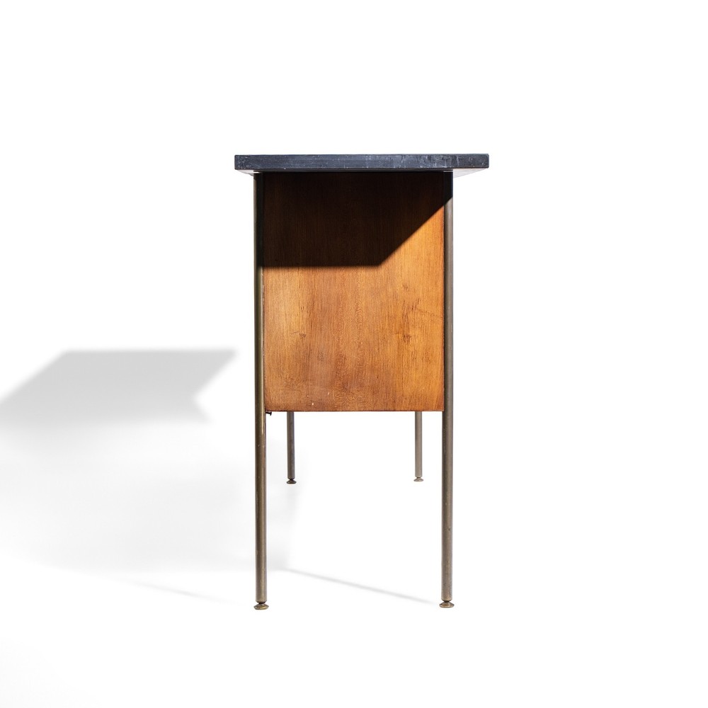 Milo Baughman for Directional Walnut, Slate and Brass Console Credenza