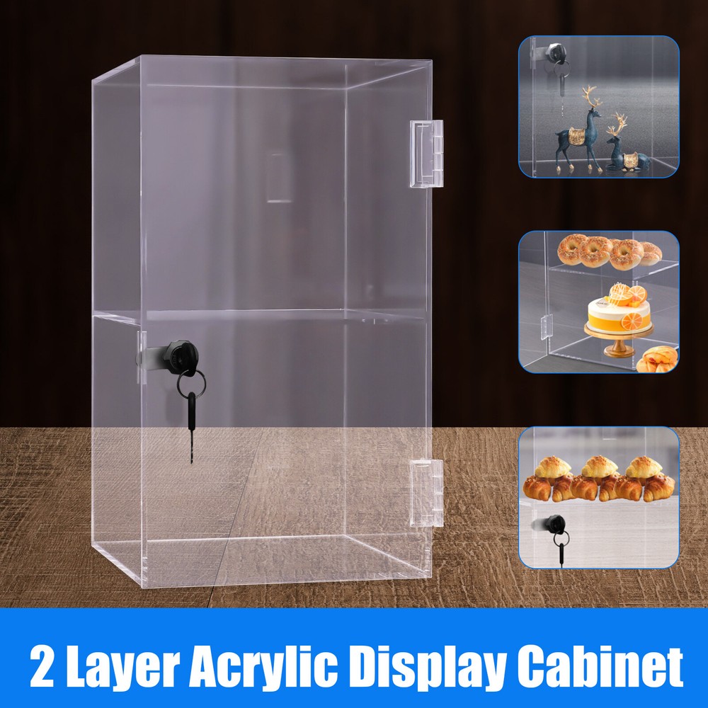 2-layers Countertop Display Case 20*20*35cm Locking Security Showcase Cabinet US