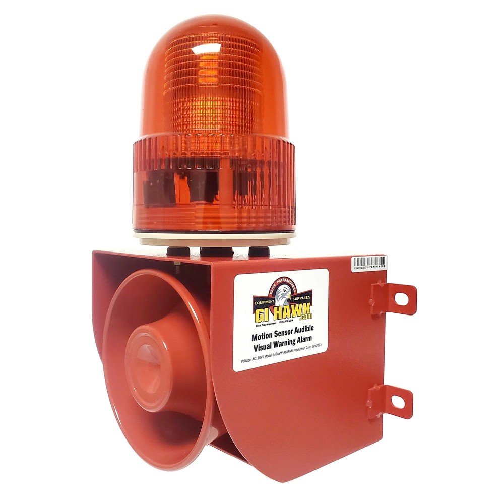 GI HAWK Motion Sensor, Audible Visual Warning Trip Alarm, 110v