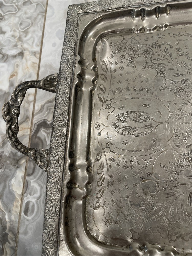 Vintage Towle Rectangular Silver Tray Platter Footed 25"x15" Scrollwork