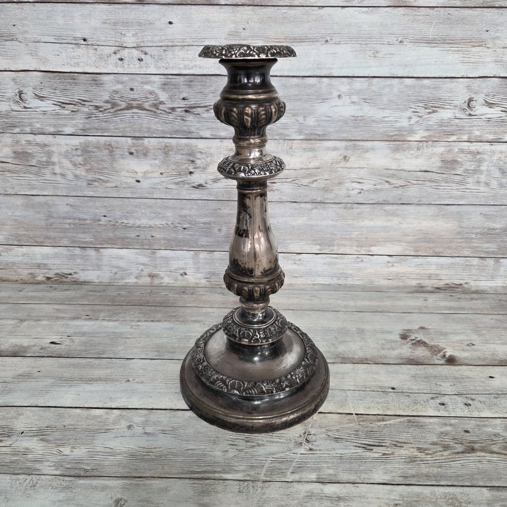 Antique Georgian Silverplate Candlestick Shabby Worn Damaged