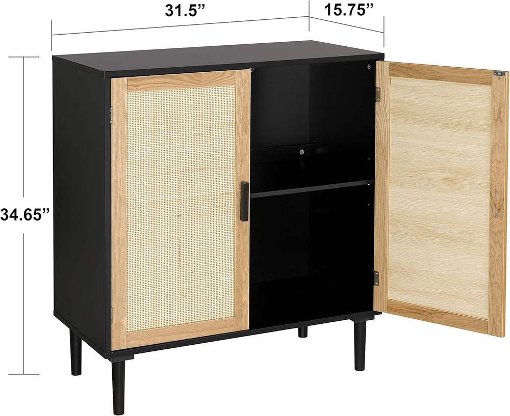 Sideboard Buffet Cabinet Kitchen Storage Sideboard W/ Rattan Decorated Doors