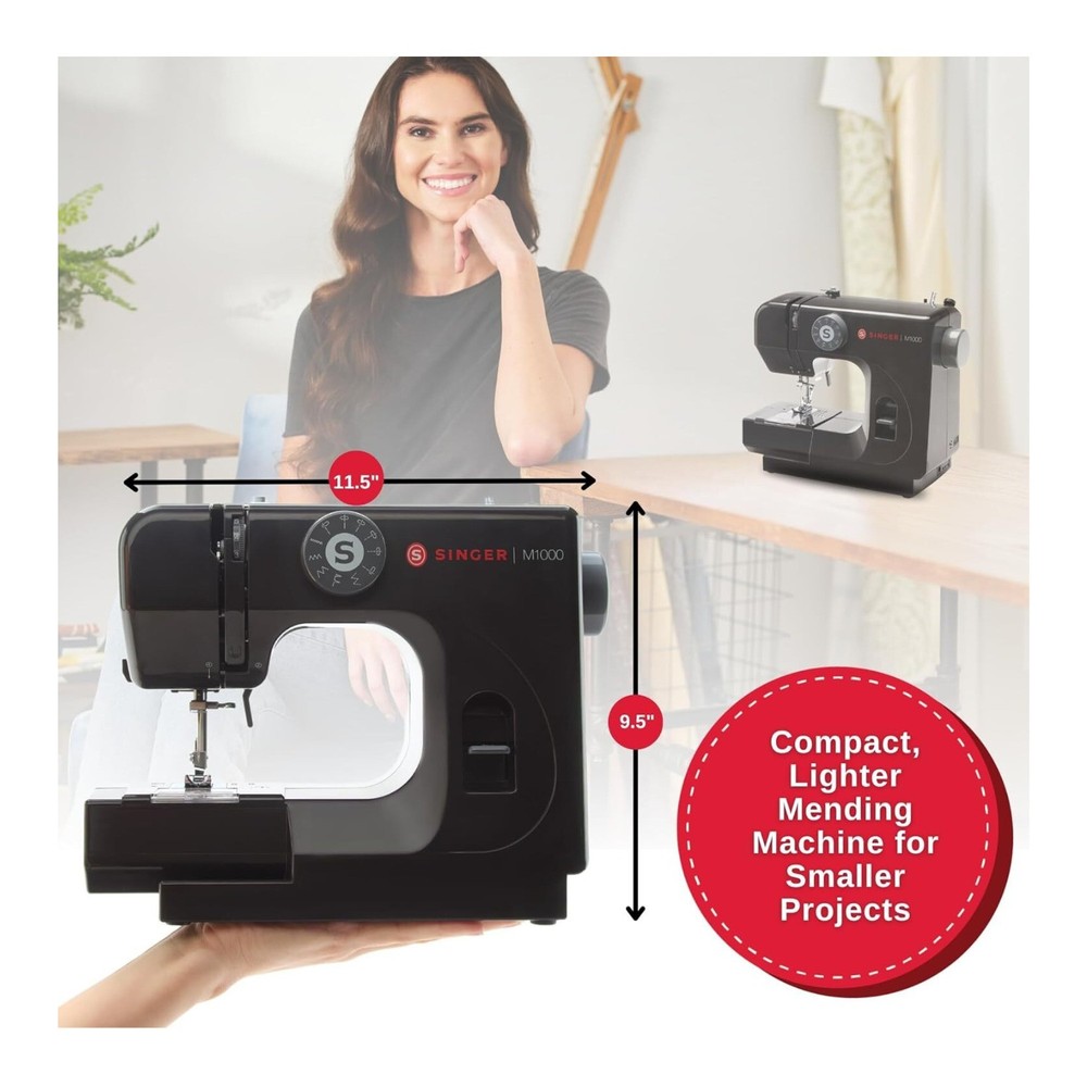 SINGER M1000 Mending Machine 32 Stitch Applications LED Light (Black)