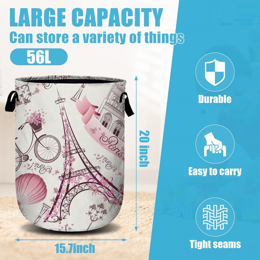 Romantic Paris Eiffel Tower Laundry Basket, Laundry Hamper Collapsible Oxford...