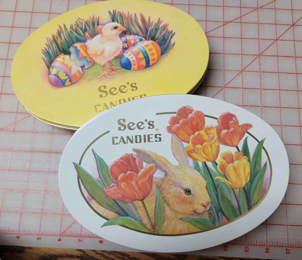 Two Vintage  See’s Candy Easter Tins - 1996 Chick & 1994 Bunny