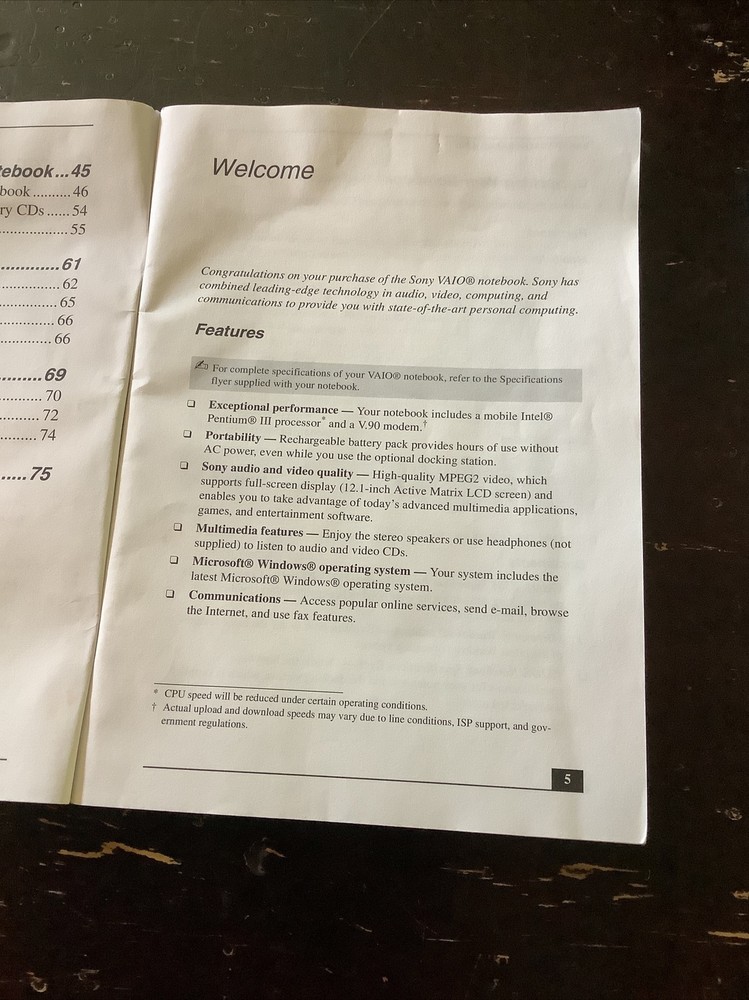 2 Sony VAIO Notebook Quick Start & Notes on Use PCG-R505 Series Computer manuals