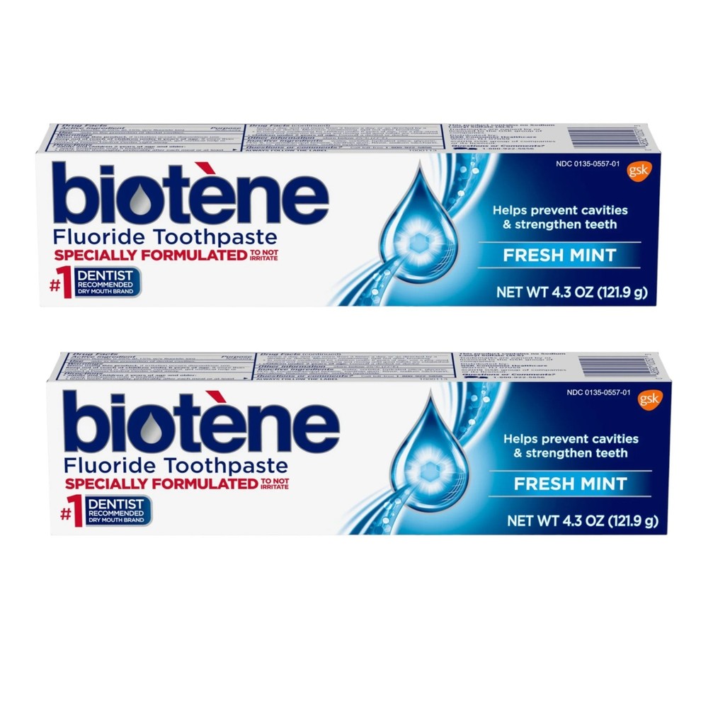 2 Pack - Biotene Fluoride Toothpaste, Fresh Mint 4.3oz Each