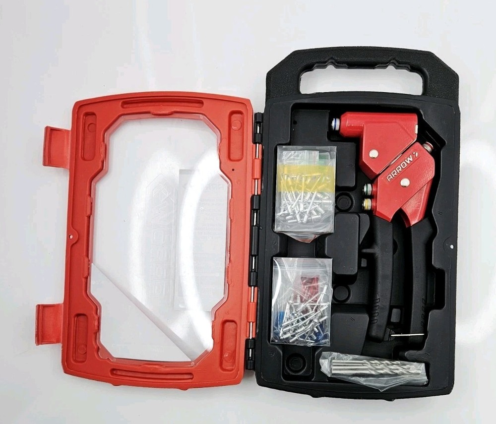 Arrow Swivel Head Rivet Kit w/Drill Bits, Case, w/ Mixed Size Rivets